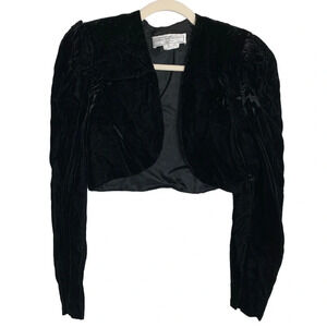 Vintage Jessica McClintock Gunne Sax Black Velvet Crop Bolero Jacket Size Medium